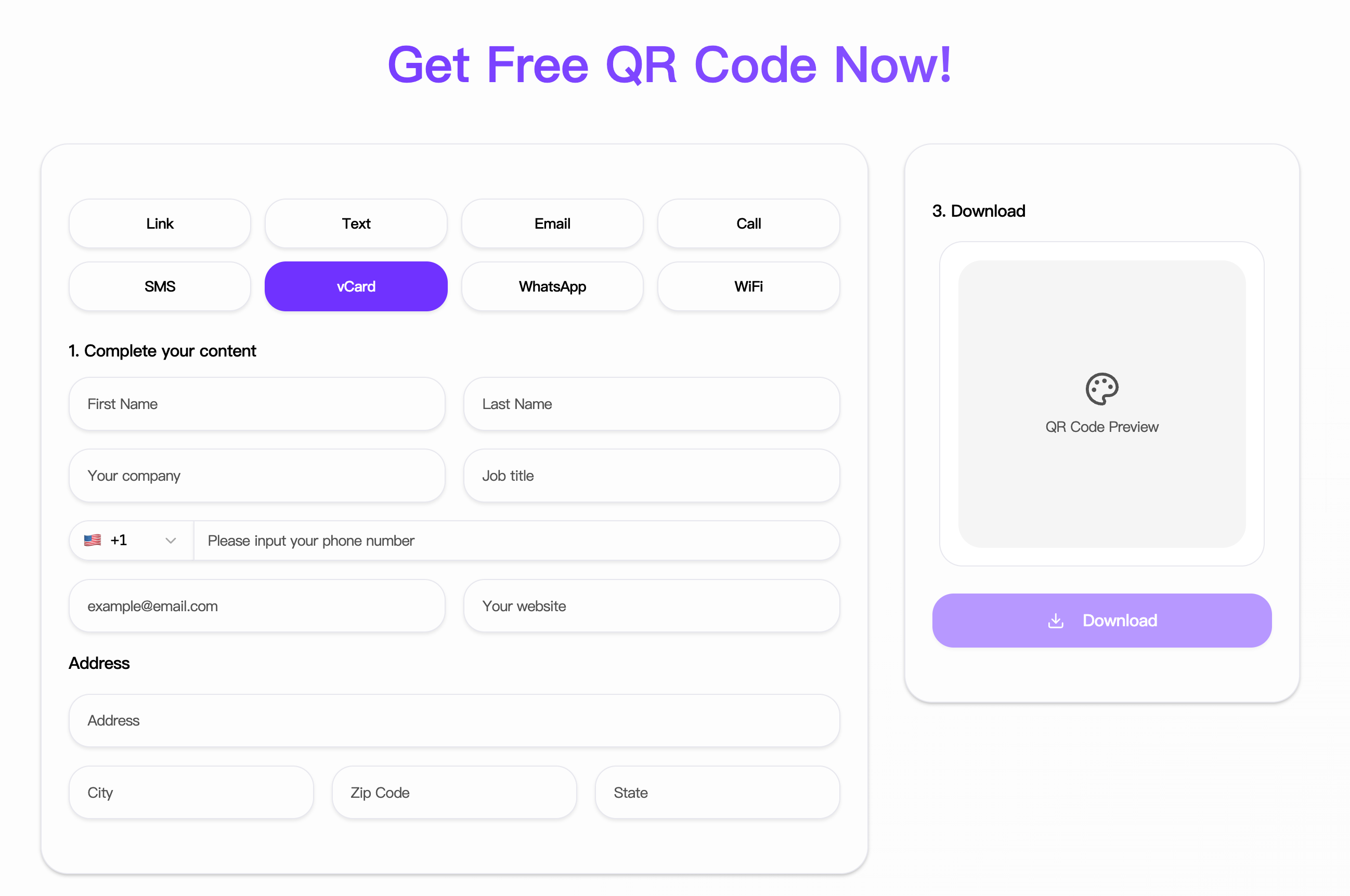 Image: Screenshot of getqrfree.com's vCard generator interface showing the form fields and customization options.png