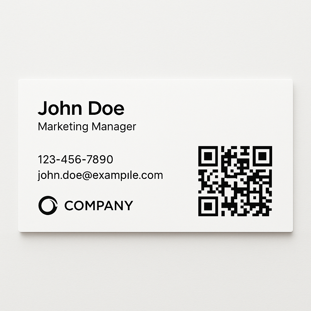 Example of business card with a vCard QR code printed on it, showing proper placement and size.png